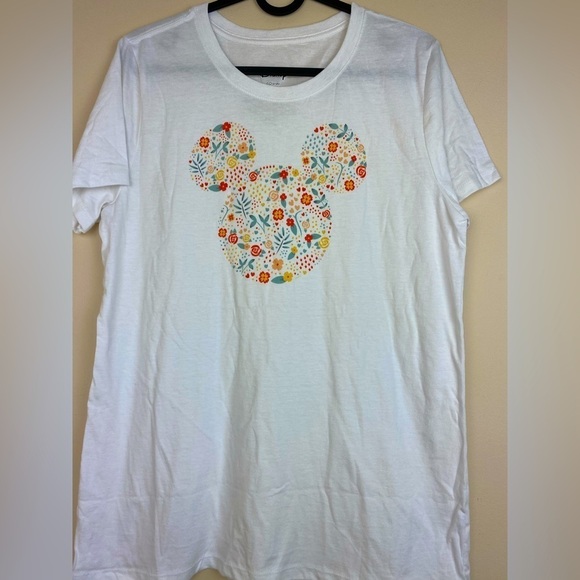 Disney White Floral Printed Mickey Teen Tee size Medium - Picture 1 of 2